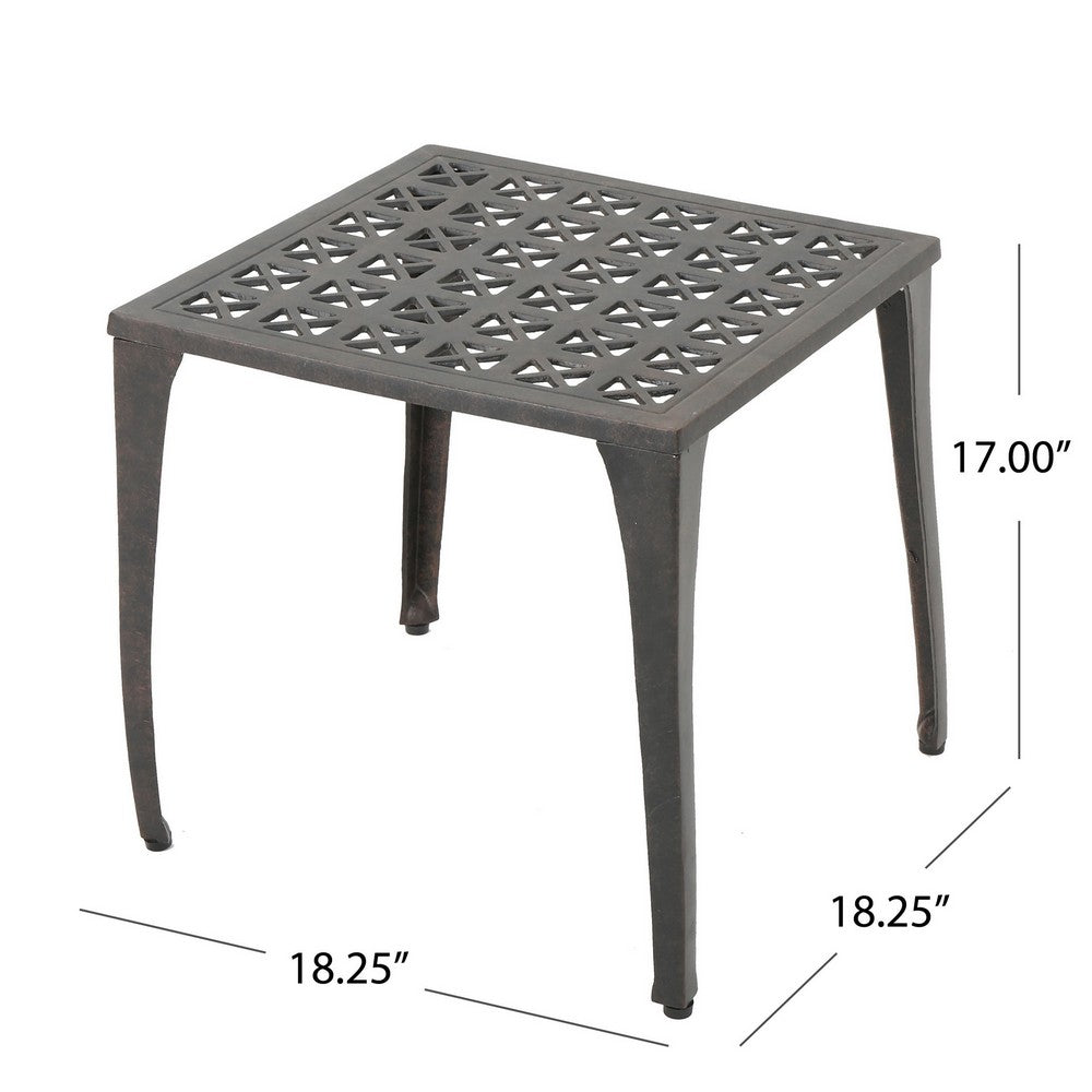 Outdoor Side Table, Open Cut Out, 18'' Bronze Metal Finish