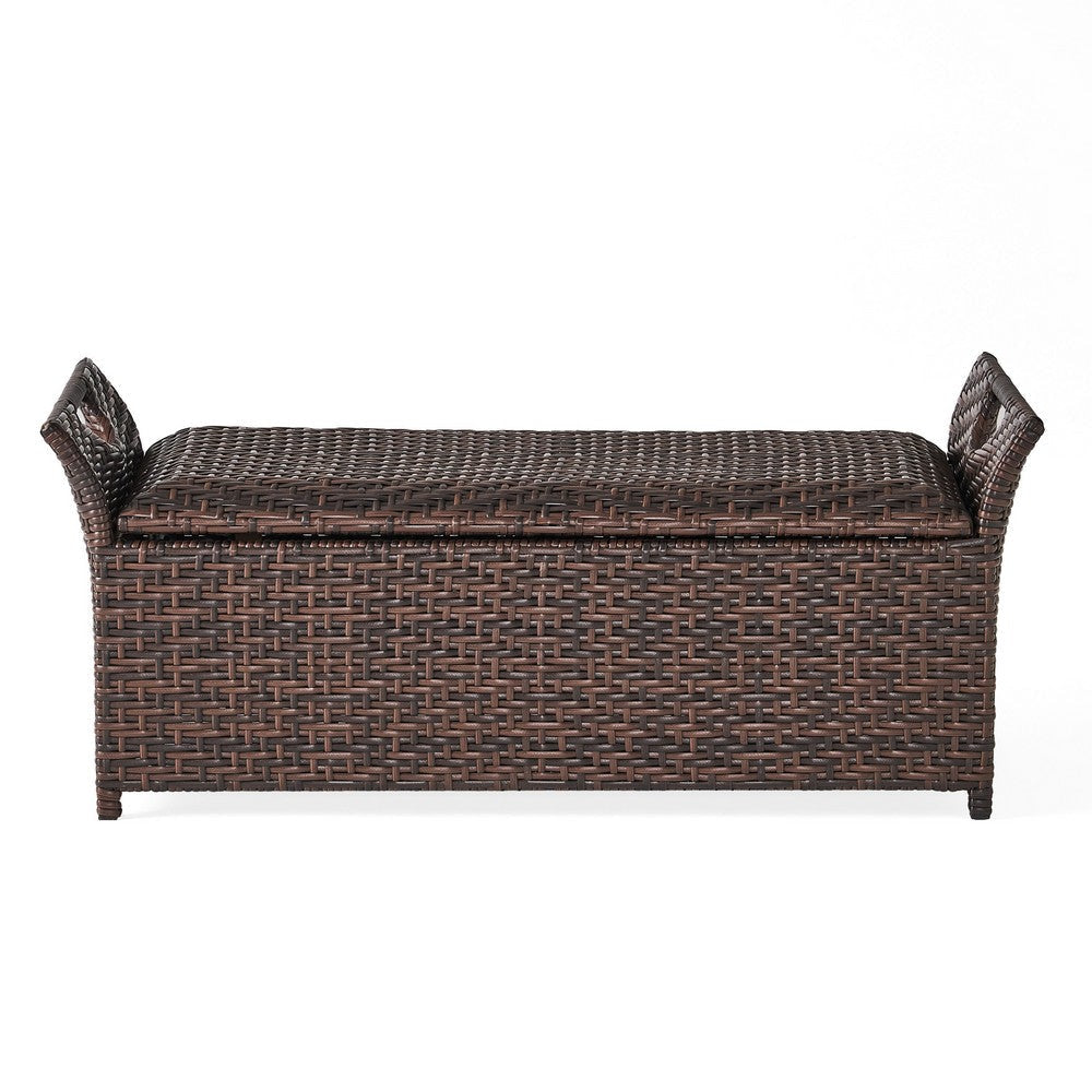 Outdoor Bench with Hinged Lid Storage 42 Inch Dark Brown PE Rattan BM323866