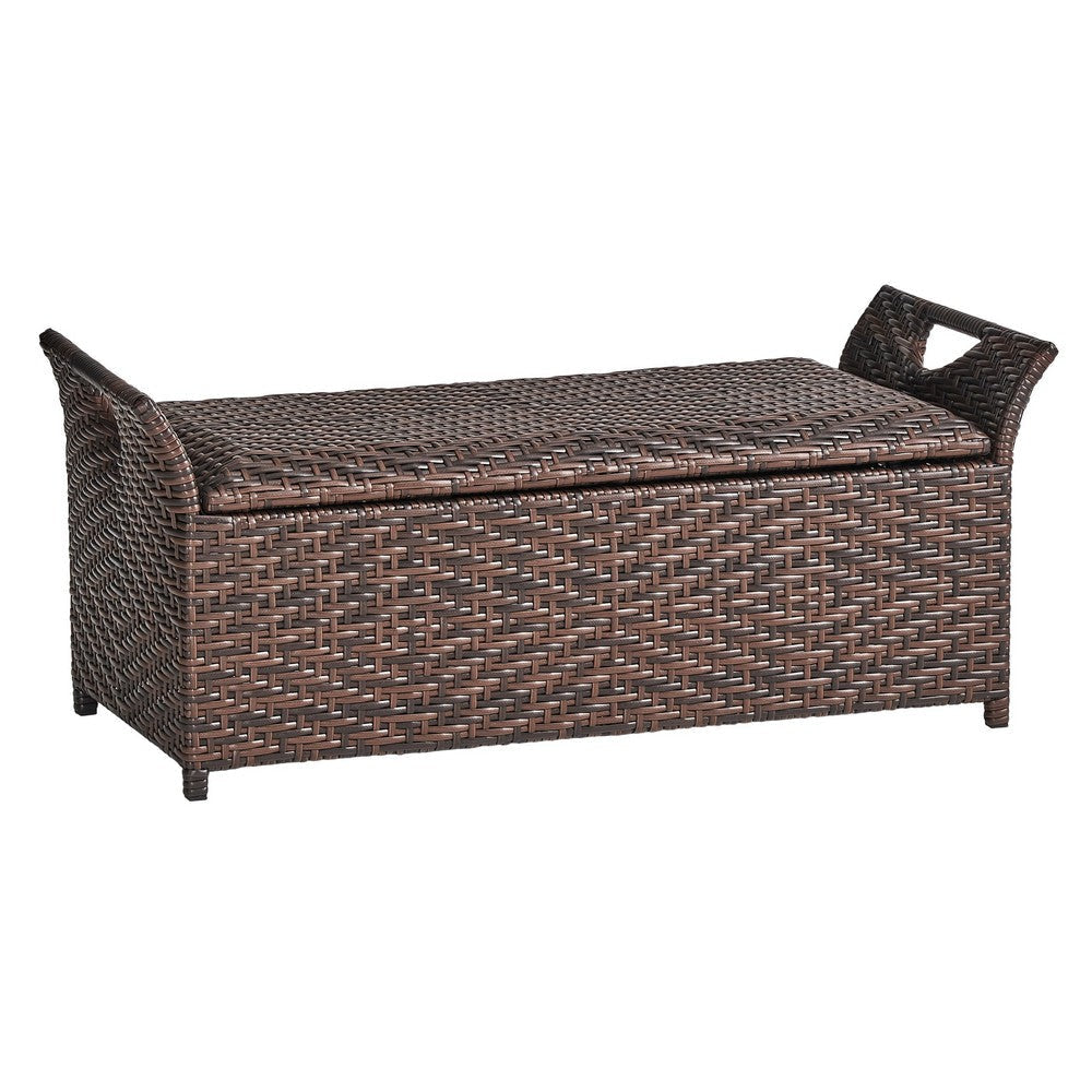 Outdoor Bench with Hinged Lid Storage, 42 Inch Dark Brown PE Rattan