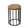 Outdoor Side End Table 15 Inch Round Brown Wood Top Black Iron Frame BM323867