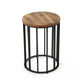 Outdoor Side End Table 15 Inch Round Brown Wood Top Black Iron Frame BM323867