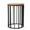 Outdoor Side End Table 15 Inch Round Brown Wood Top Black Iron Frame BM323867