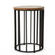 Outdoor Side End Table 15 Inch Round Brown Wood Top Black Iron Frame BM323867