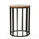 Outdoor Side End Table, 15 Inch Round Brown Wood Top, Black Iron Frame