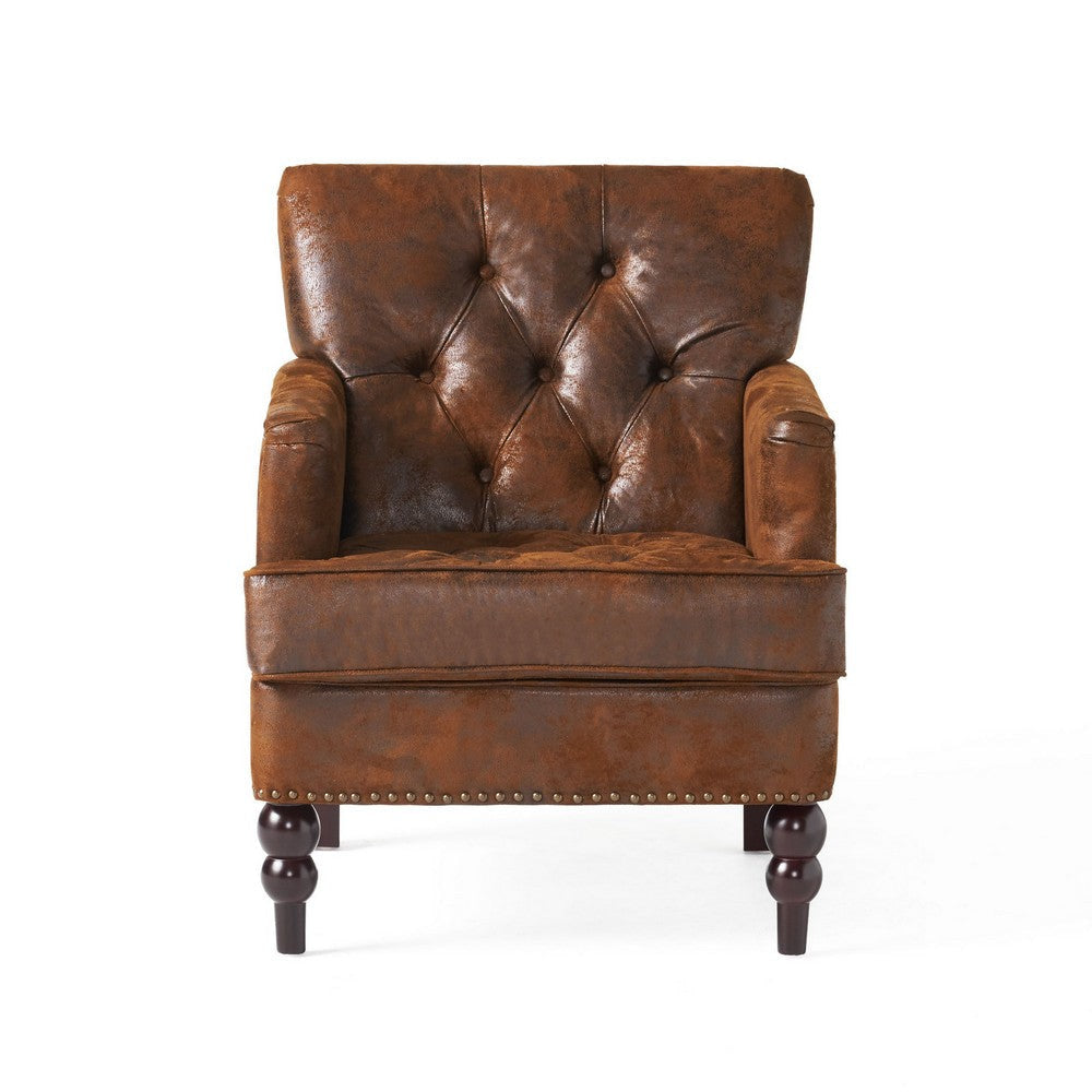 Lit Accent Chair with Classic Brown Button Tufted Microfiber Design BM323878