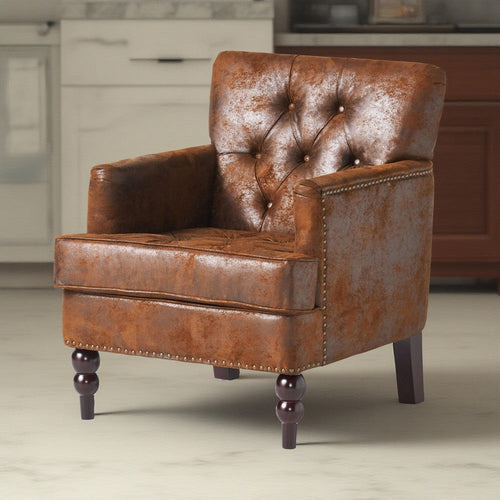 Lit Accent Chair with Classic Brown Button Tufted Microfiber Design