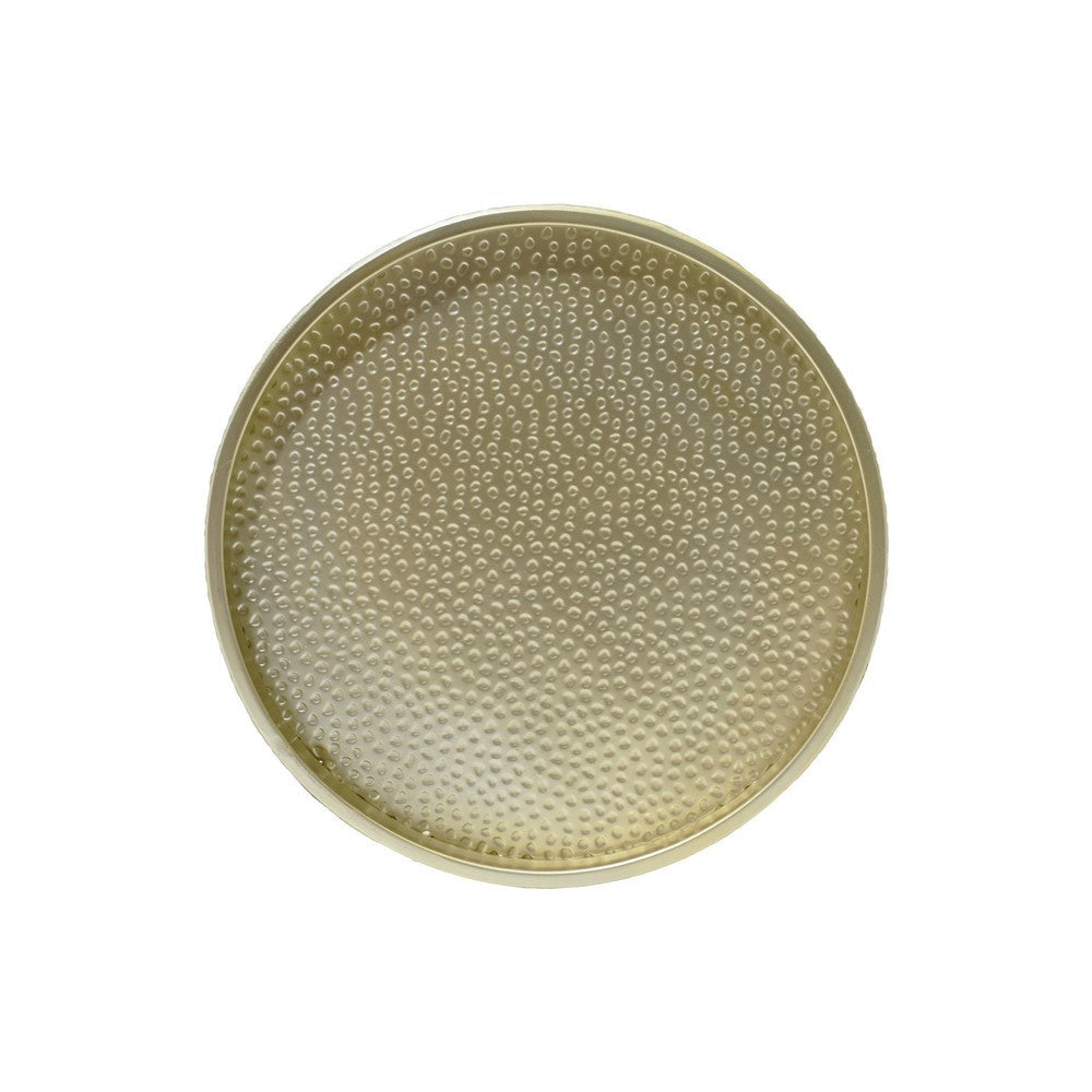 Bet Side End Table Set of 2 16 Inch Round Tray Modern Hammered Gold BM323880