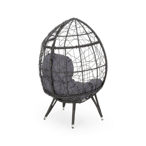 Fam Outdoor Accent Chair, Cocoon Egg Shaped, Abstract Gray PE Rattan