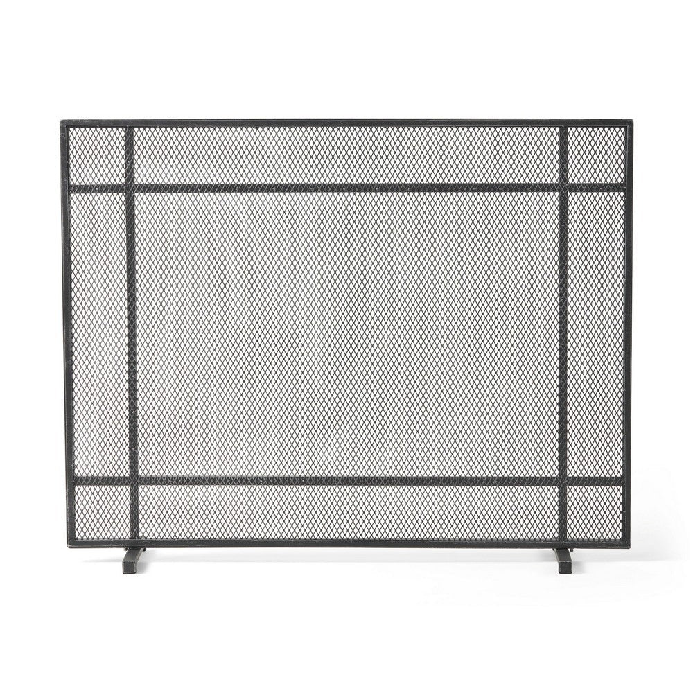 Hype Fireplace Screen with Mesh Single Panel Black and Silver BM323884