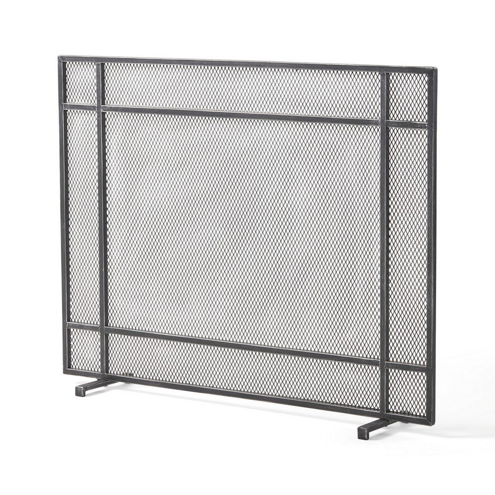 Hype Fireplace Screen with Mesh Single Panel Black and Silver BM323884