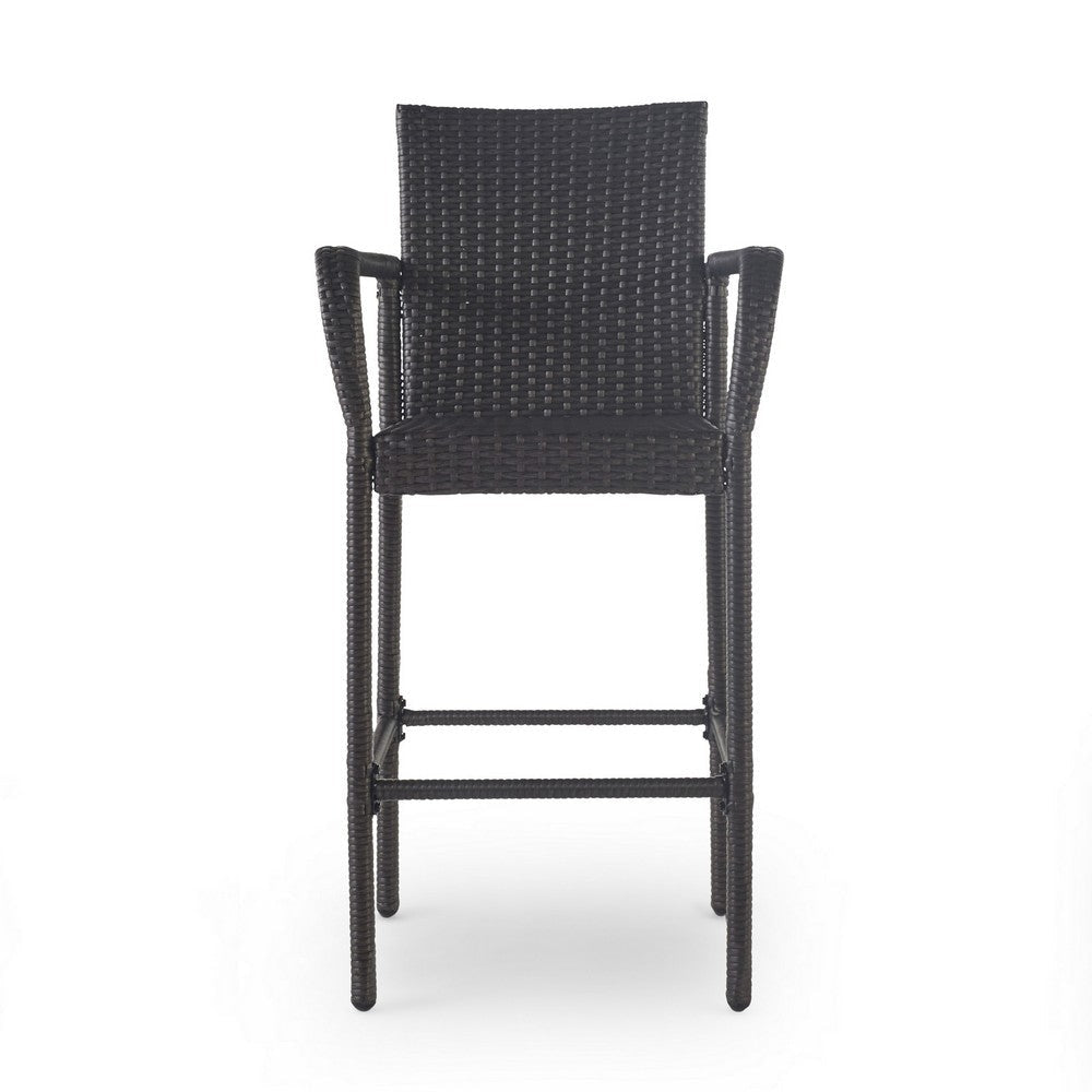 Outdoor Barstool Chair Set of 2 Gray PE Rattan Woven Iron Frame BM323886