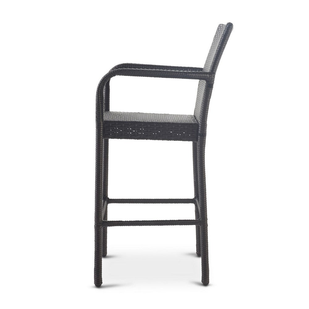 Outdoor Barstool Chair Set of 2, Gray PE Rattan Woven, Iron
