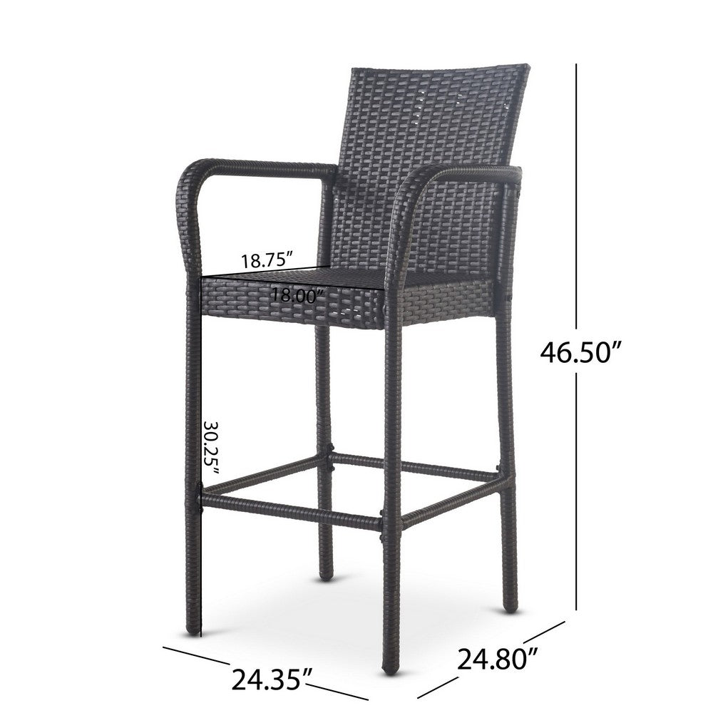 Outdoor Barstool Chair Set of 2, Gray PE Rattan Woven, Iron
