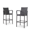 Outdoor Barstool Chair Set of 2, Gray PE Rattan Woven, Iron Frame