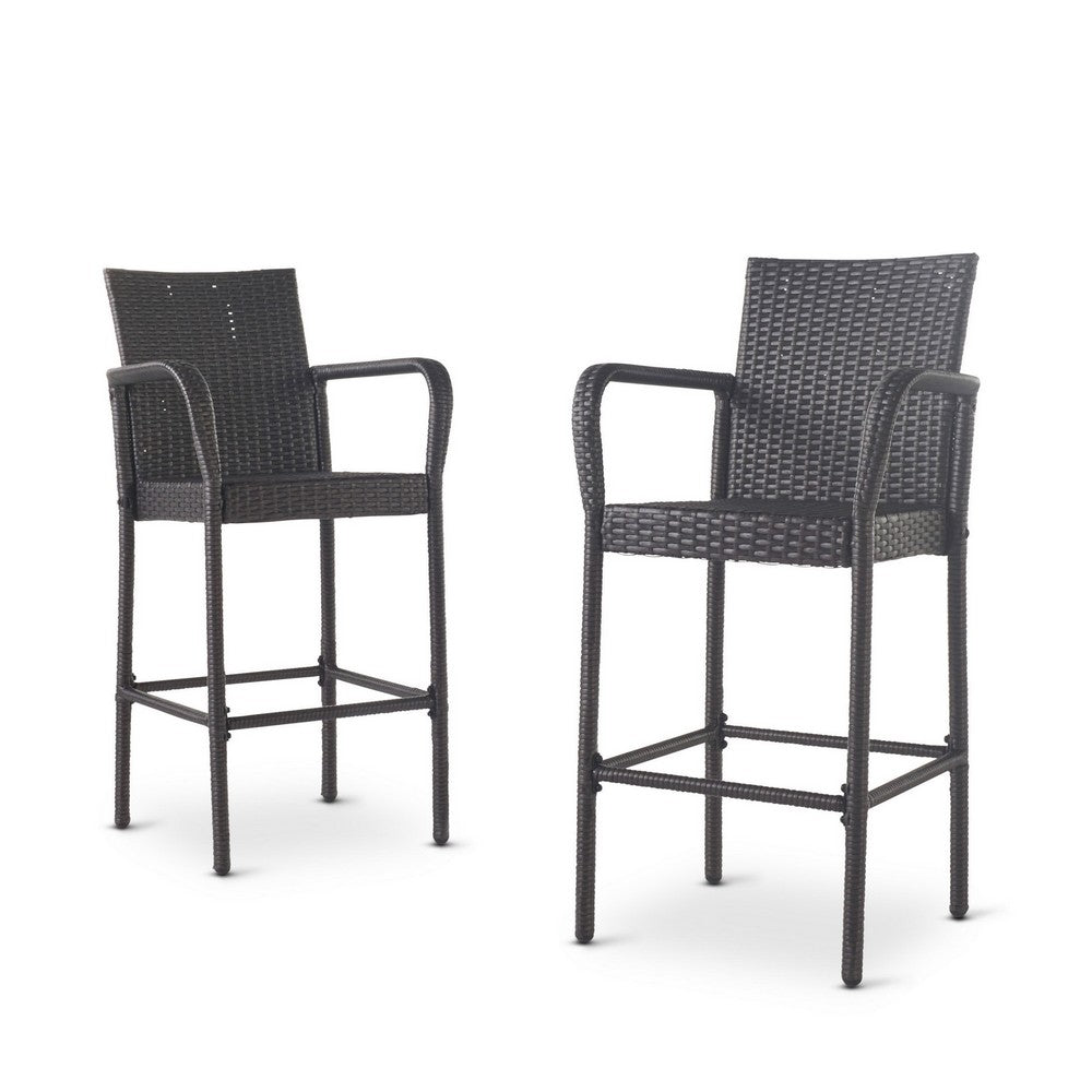 Outdoor Barstool Chair Set of 2, Gray PE Rattan Woven, Iron