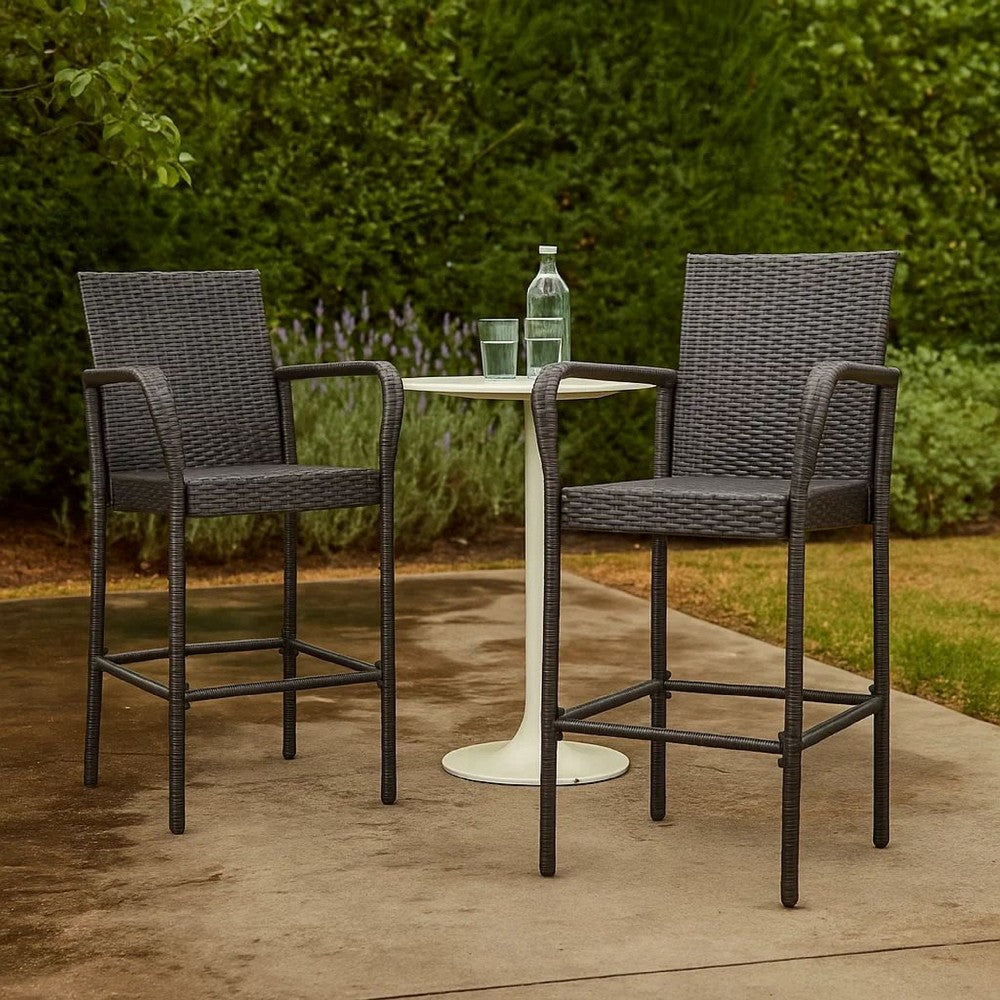 Outdoor Barstool Chair Set of 2, Gray PE Rattan Woven, Iron