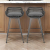 Outdoor Barstool Chair Set of 2, Low Back Woven Design, Gray and Black