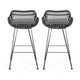 Outdoor Barstool Chair Set of 2, Low Back Woven Design, Gray and Black