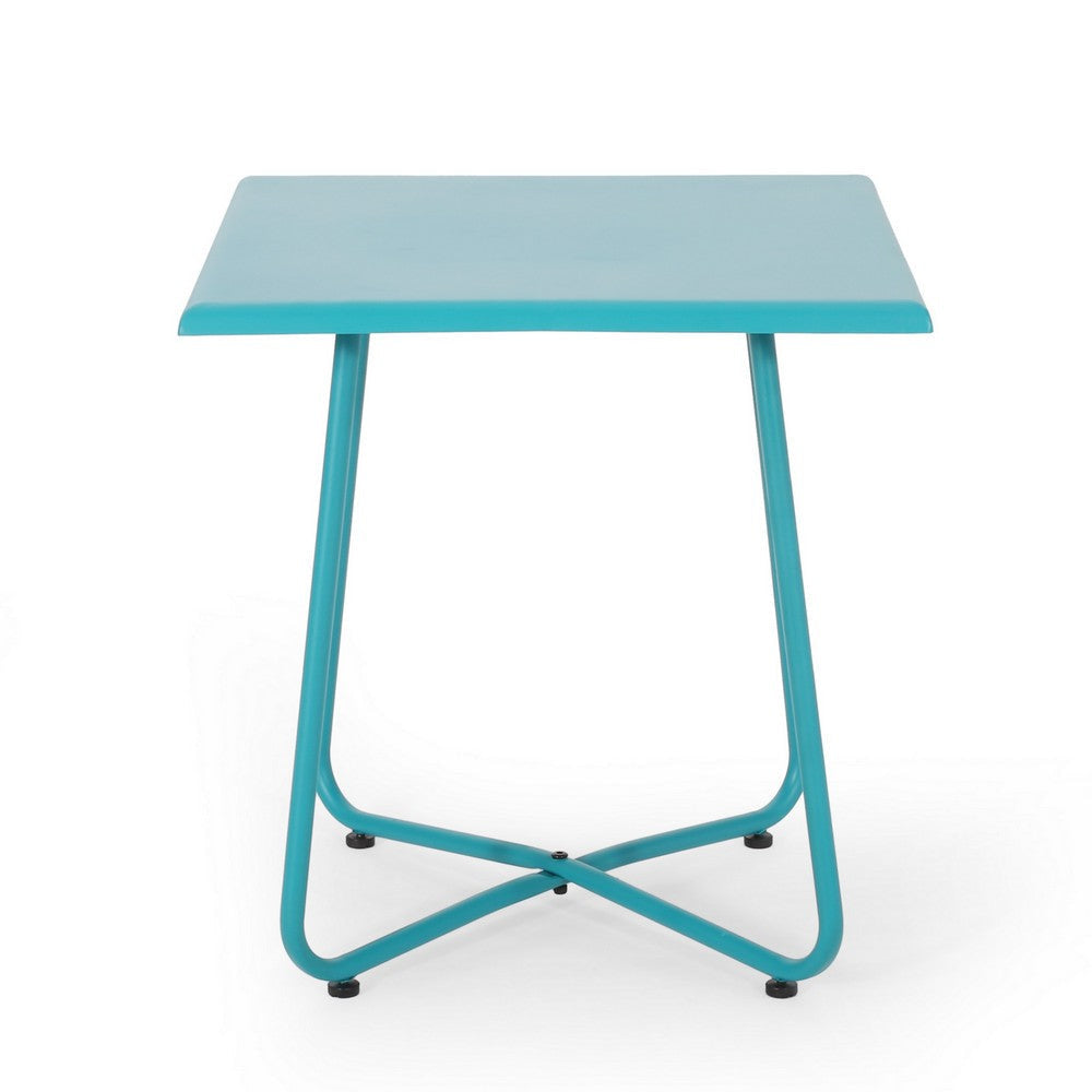 Outdoor Side Table with 18 Inch Square Top Teal Blue Steel Frame BM323888