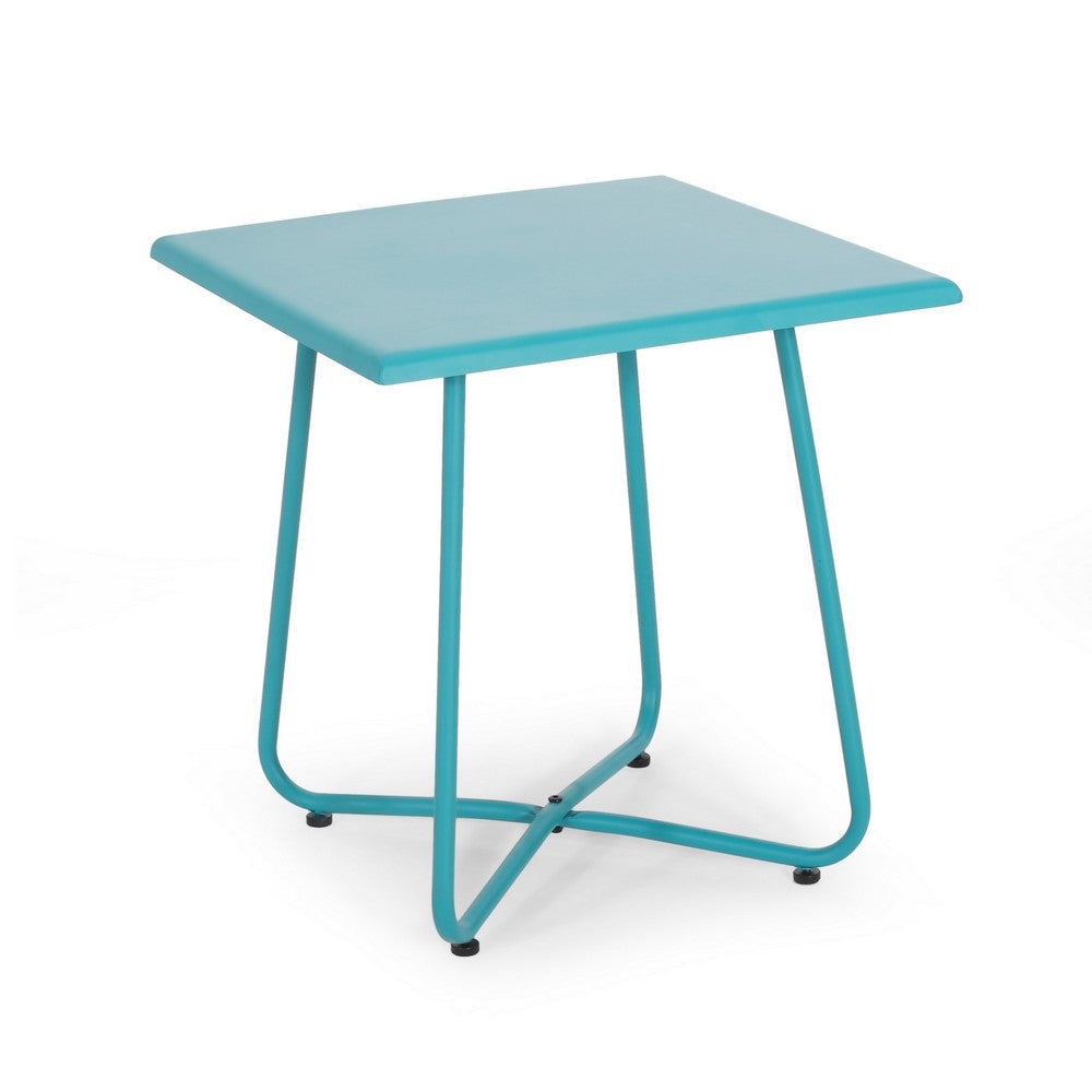 Outdoor Side Table with 18 Inch Square Top Teal Blue Steel Frame BM323888
