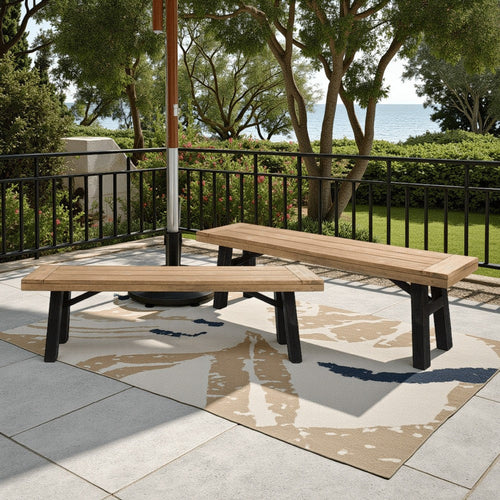 Wren Outdoor Bench Set of 2, Slat Panel, 63 Inch Brown Acacia Wood