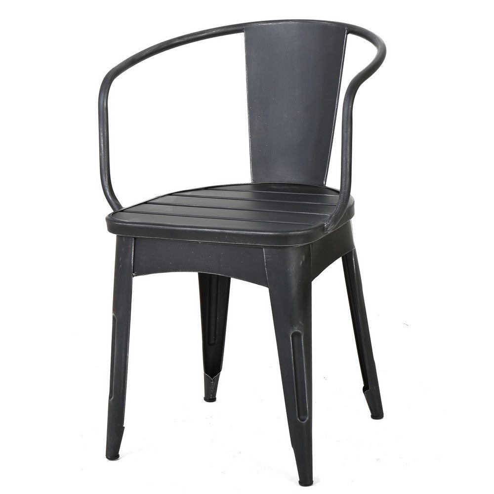 Rune Outdoor Bistro Set 2 Chairs Round Slatted Table Black Iron BM323893