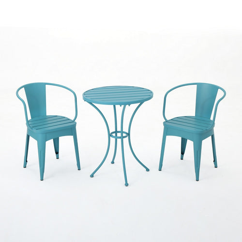 Rune Outdoor Round Bistro Table Set, 2 Chair, Teal Iron