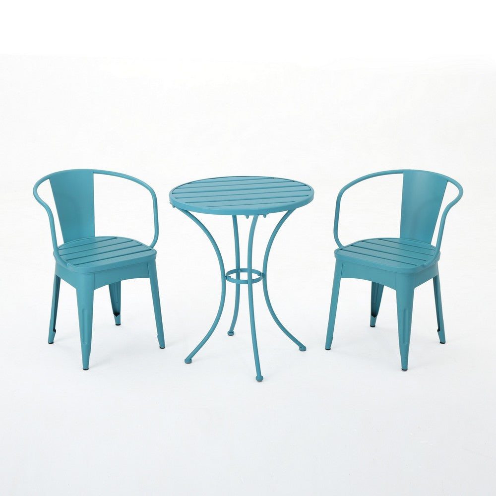 Rune Outdoor Round Bistro Table Set, 2 Chair, Teal Iron