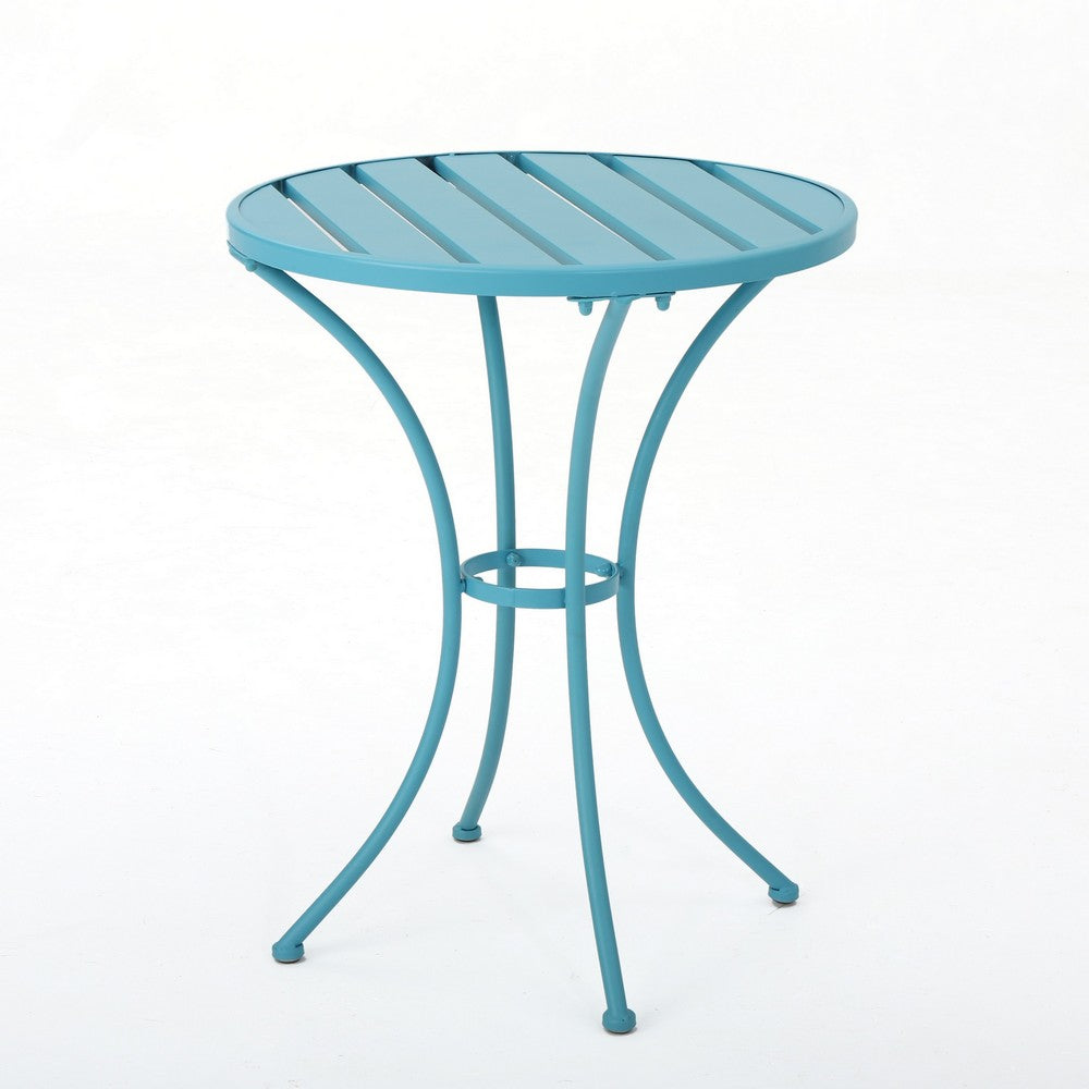 Rune Outdoor Round Bistro Table Set, 2 Chair, Teal Iron