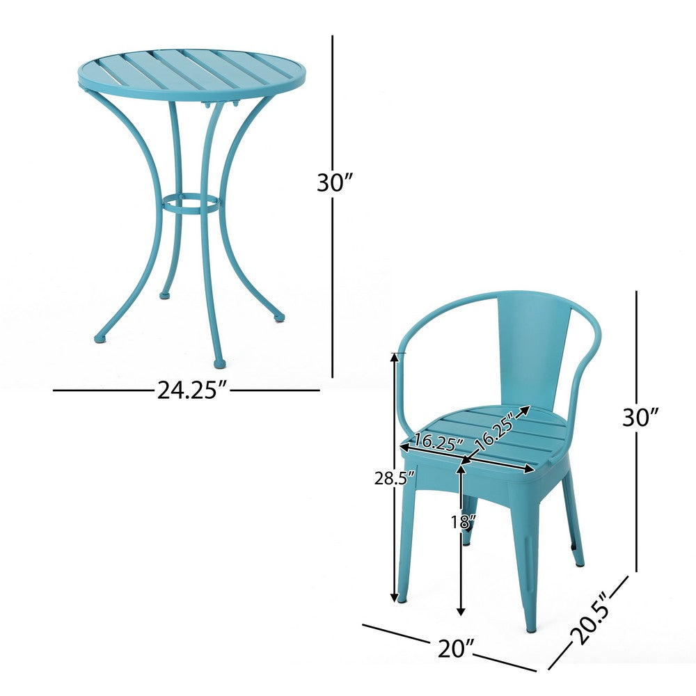Rune Outdoor Round Bistro Table Set, 2 Chair, Teal Iron