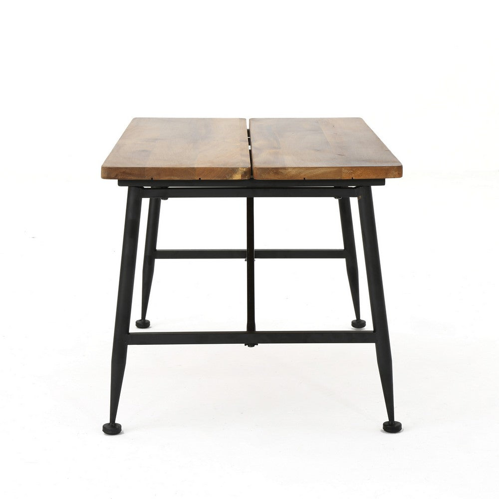 Cala Outdoor Coffee Table, 36 Inch Brown Acacia Wood, Black Metal