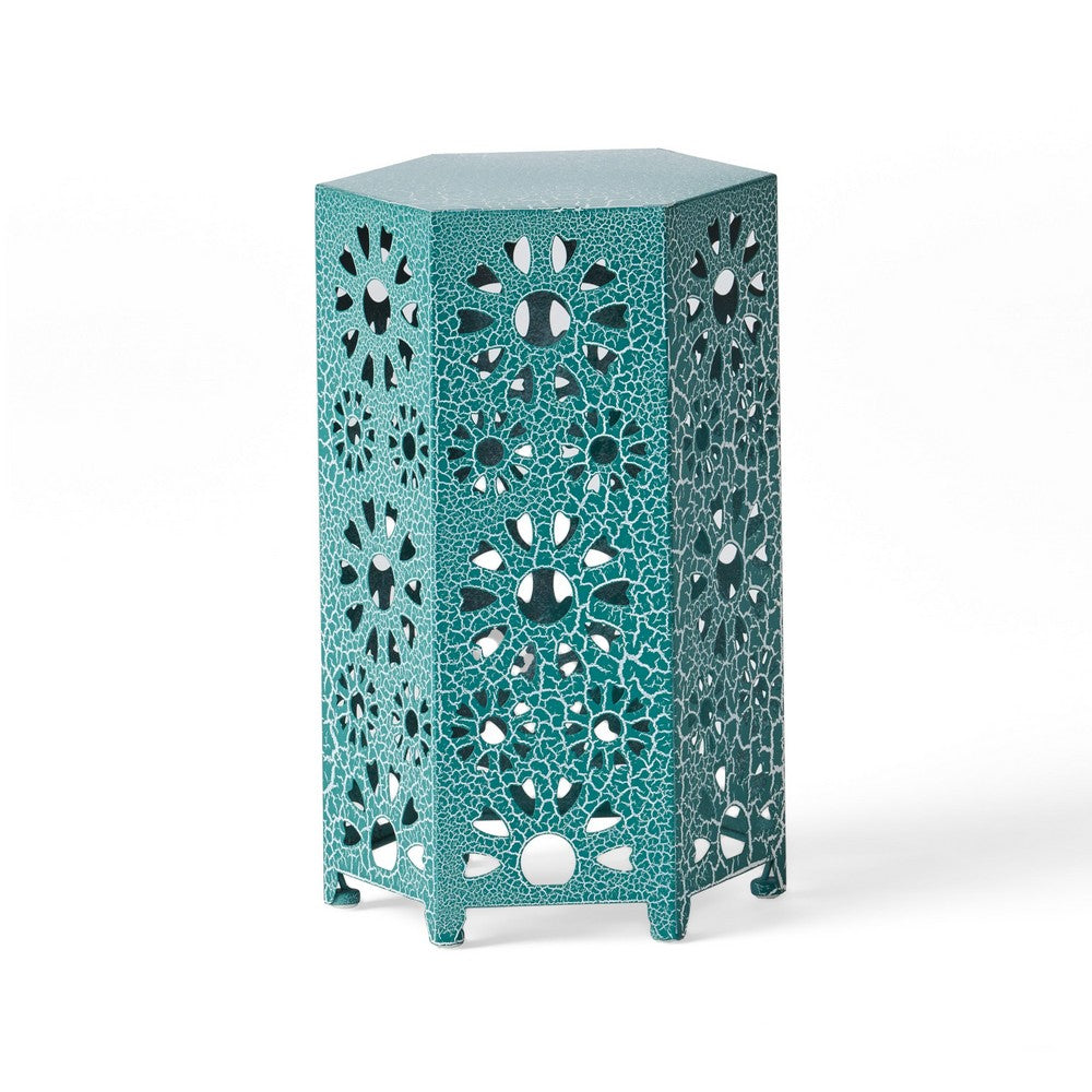 Liana Outdoor Side End Table, Flower-Cut 12'' Top, Teal Blue
