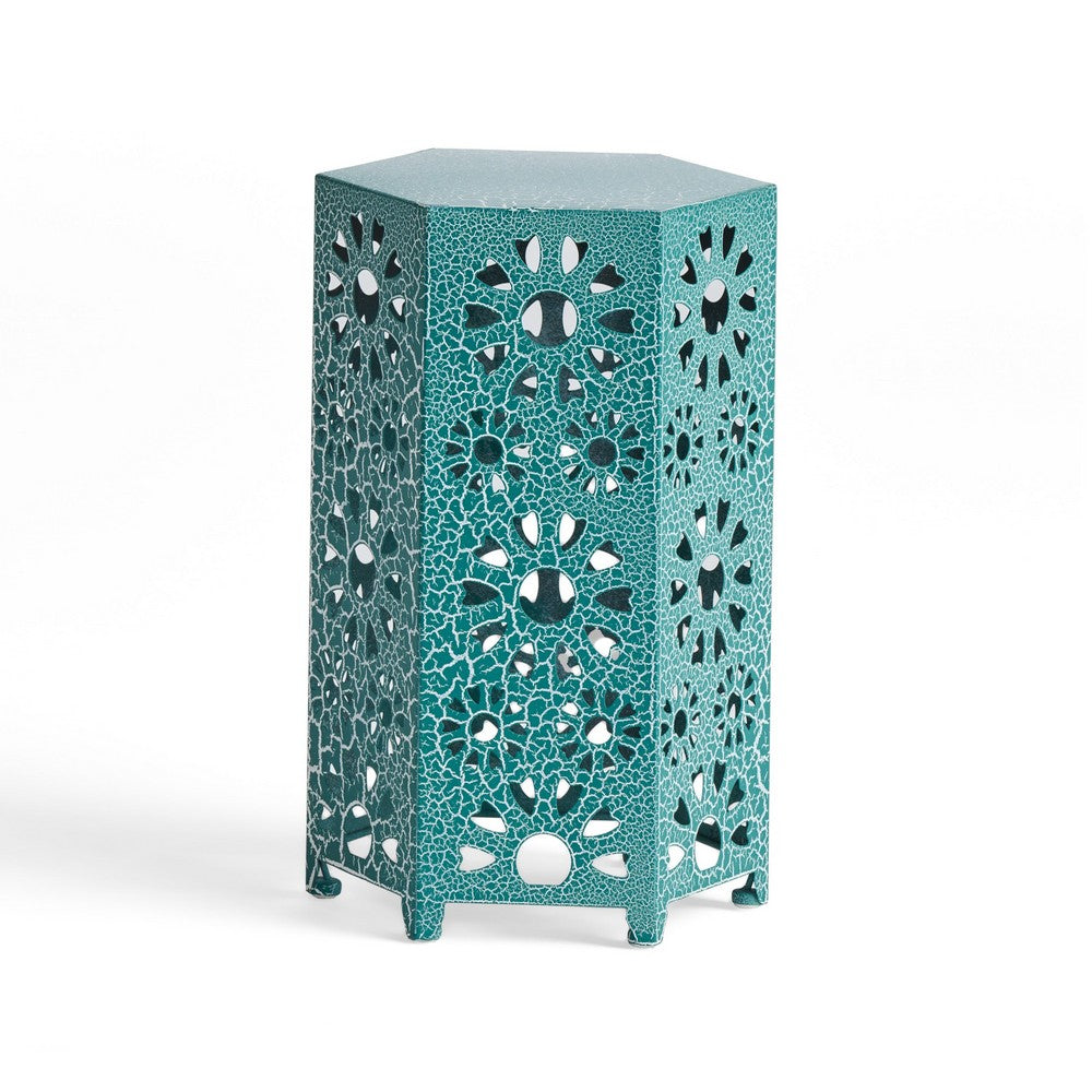 Liana Outdoor Side End Table, Flower-Cut 12'' Top, Teal Blue