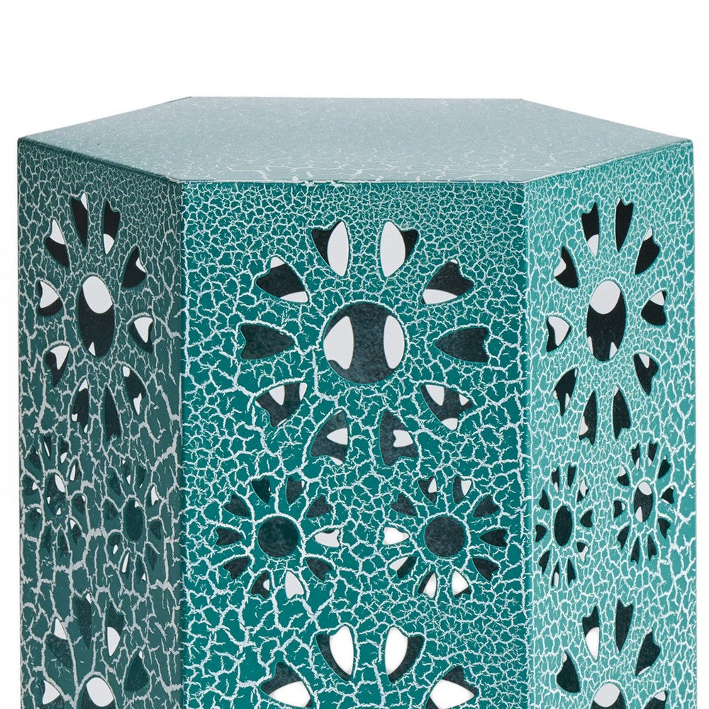 Liana Outdoor Side End Table, Flower-Cut 12'' Top, Teal Blue