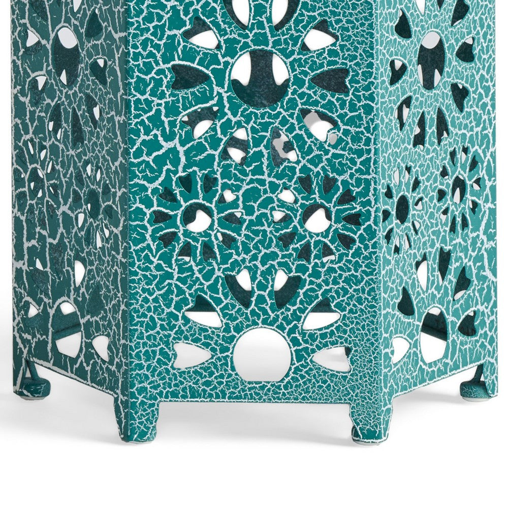 Liana Outdoor Side End Table, Flower-Cut 12'' Top, Teal Blue