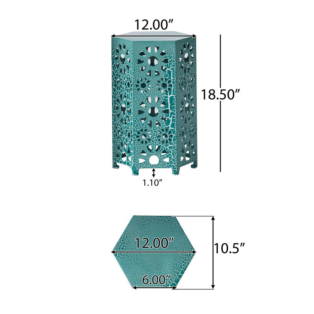 Liana Outdoor Side End Table, Flower-Cut 12'' Top, Teal Blue