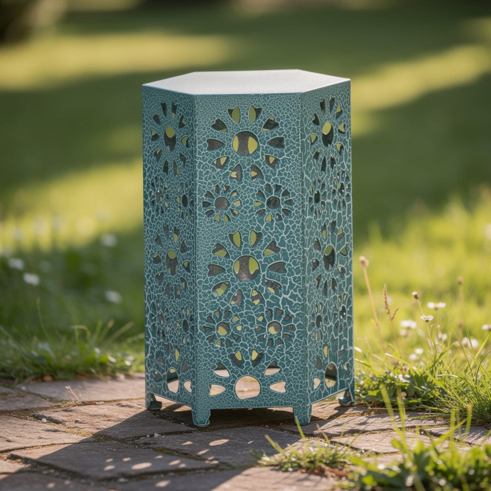 Liana Outdoor Side End Table, Flower-Cut 12'' Top, Teal Blue