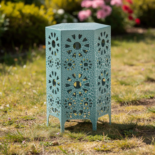 Liana Outdoor Side End Table, Flower-Cut 12'' Top, Teal Blue