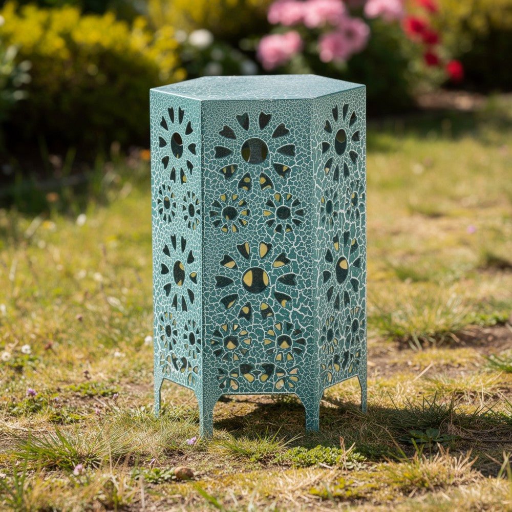 Liana Outdoor Side End Table, Flower-Cut 12'' Top, Teal Blue