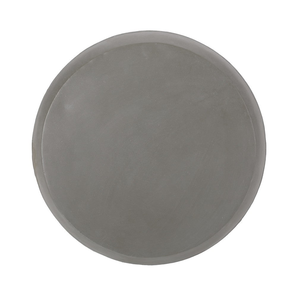 Outdoor End Table 16 Inch Round Gray Faux Concrete w White Pattern BM323898