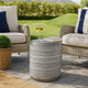 Outdoor End Table, 16 Inch Round Gray Faux Concrete w White Pattern