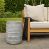 Outdoor End Table, 16 Inch Round Gray Faux Concrete w White Pattern
