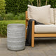 Outdoor End Table, 16 Inch Round Gray Faux Concrete w White Pattern