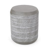 Outdoor End Table, 16 Inch Round Gray Faux Concrete w White Pattern