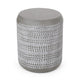 Outdoor End Table, 16 Inch Round Gray Faux Concrete w White Pattern