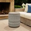 Outdoor End Table, 16 Inch Round Gray Faux Concrete w White Pattern