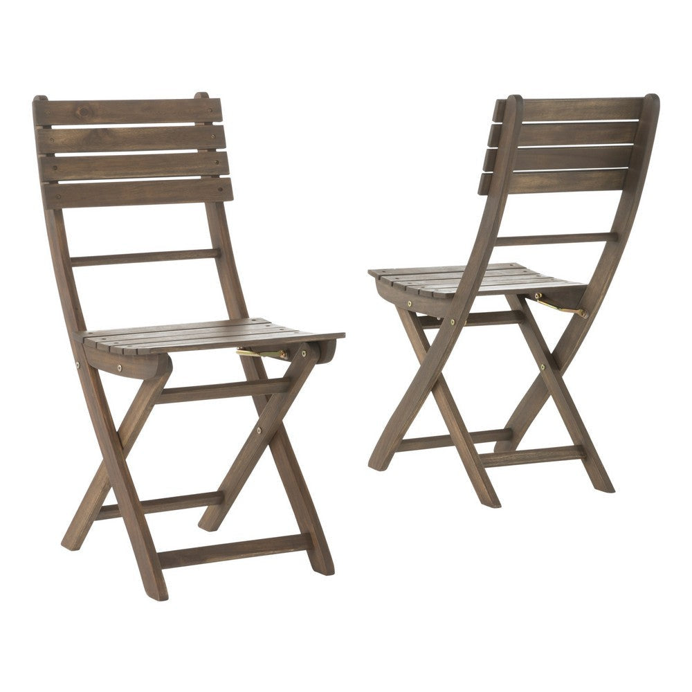 Cami Outdoor Foldable Bistro Chair, Slat Back, Cross Gray Acacia Wood