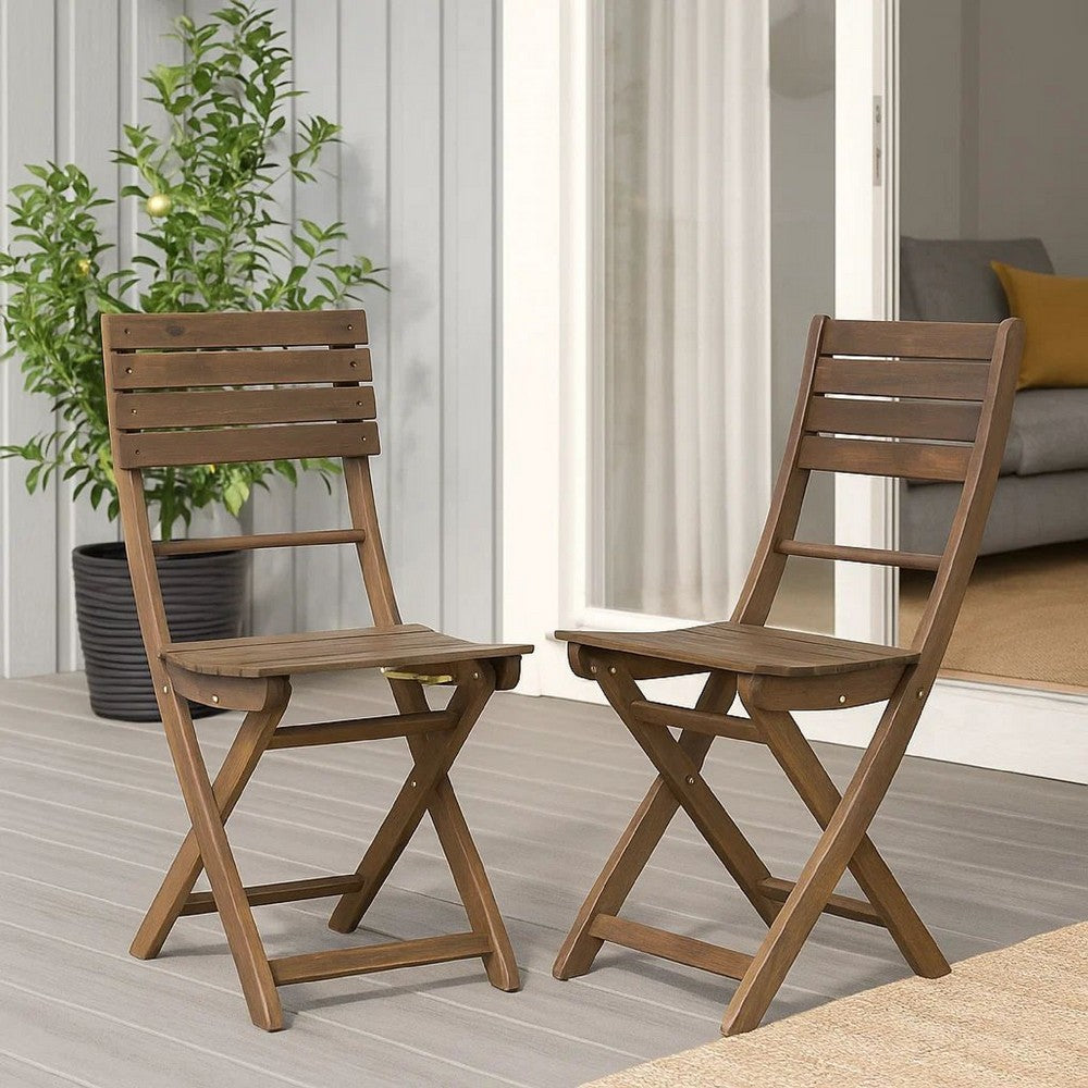 Cami Outdoor Foldable Bistro Chair, Slat Back, Cross Gray Acacia Wood