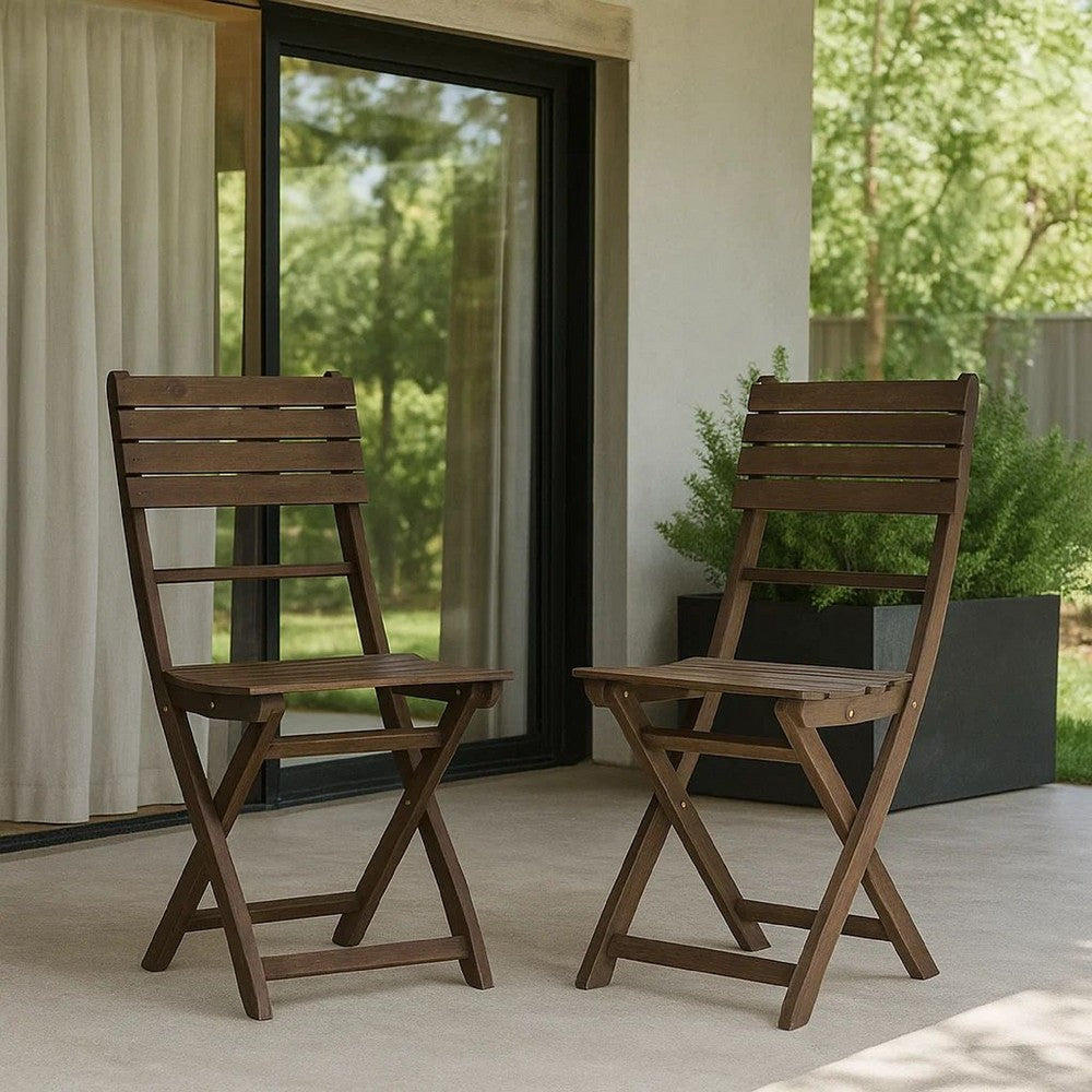Cami Outdoor Foldable Bistro Chair, Slat Back, Cross Gray Acacia Wood