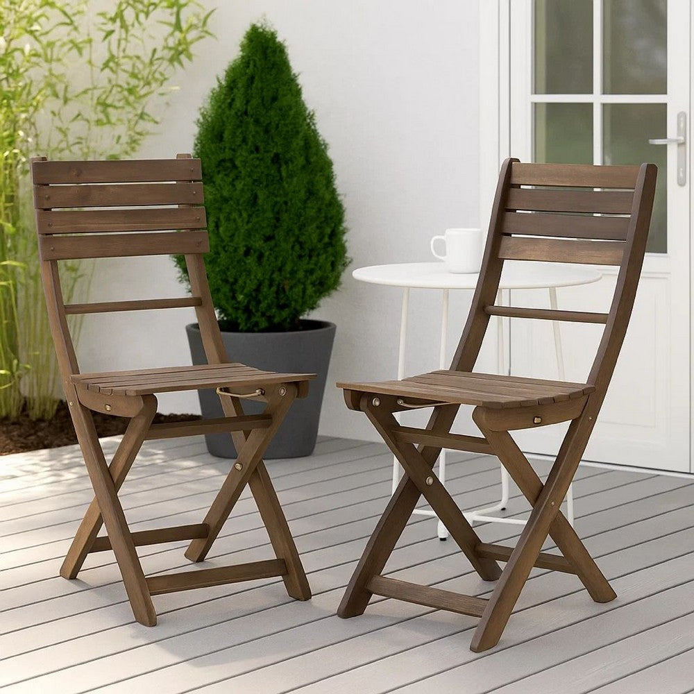 Cami Outdoor Foldable Bistro Chair, Slat Back, Cross Gray Acacia Wood